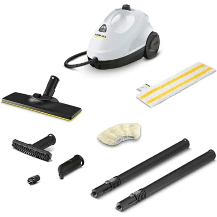 Kärcher Dampfreiniger SC 2 EasyFix, Dampfdruck: 3,2 bar, Aufheizzeit: 6,5 min., Leistung: 1.500 W, Flächenleistung: 75 m², Tank: 1 l, mit Bodenreinigungsset EasyFix, Düsen und Mikrofaserbezug, Weiss – Bild 1