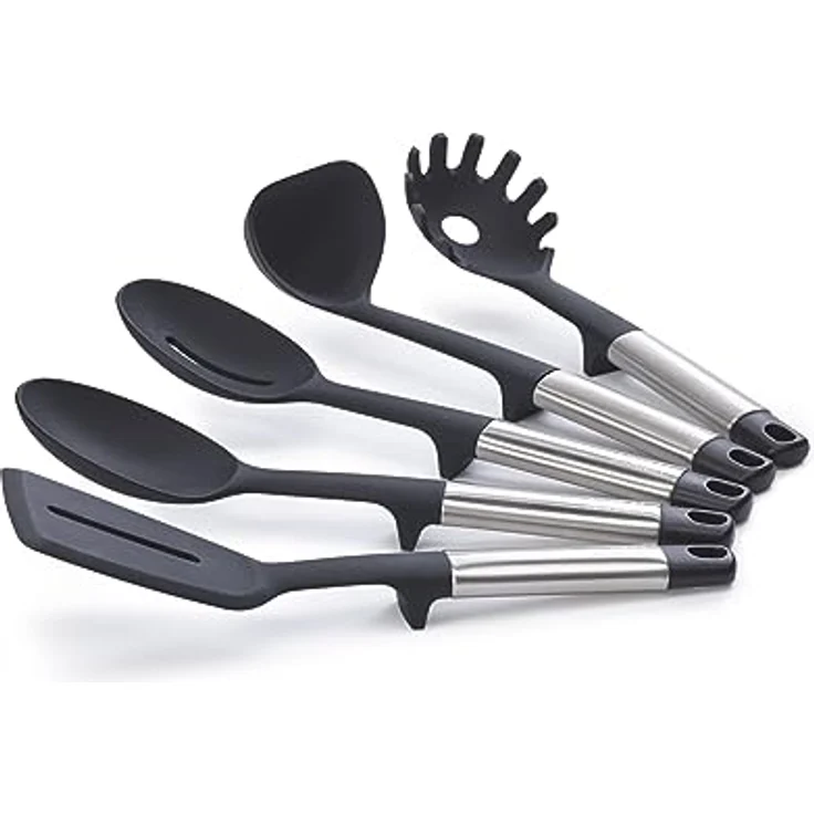 Joseph Joseph Elevate 5-teilig Silikon Küchenutensilien Set, BPA-frei, hitzebeständig, antihaftbeschichtet, beschwerte Griffe aus Edelstahl – Bild 3