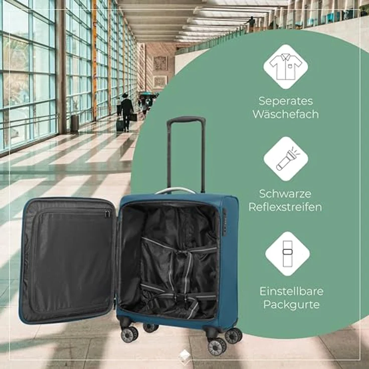 Travelite Handgepäck Koffer JETPACK, 55x40x23 cm, 41 l, 2,5 kg, Petrol, mit integriertem Zahlenschloss – Bild 4