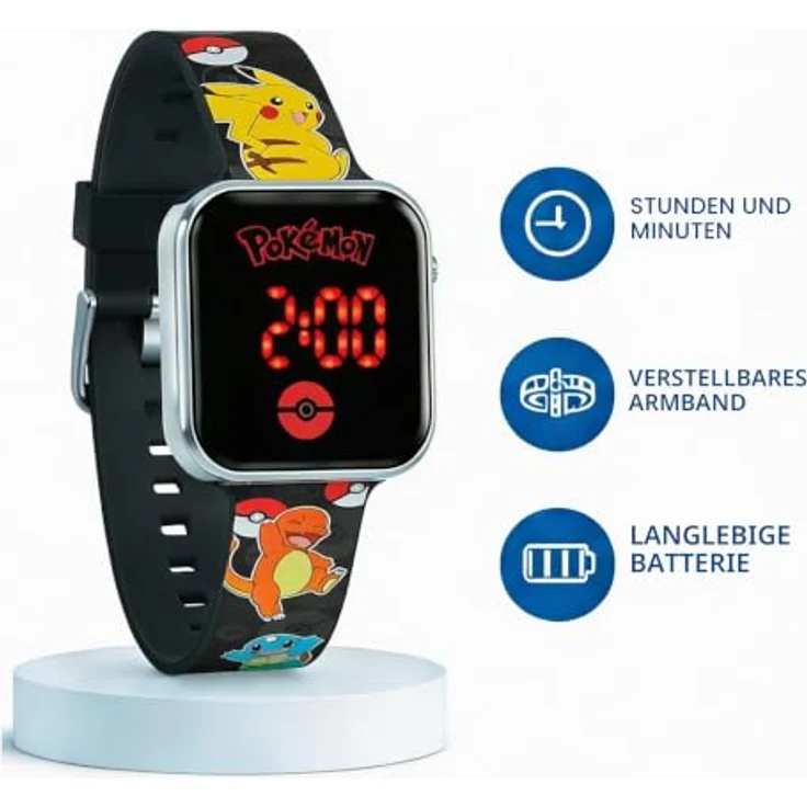 Kids Licensing LED-Digitaluhr für Kinder mit Pokémon-Charakteren, Zeit- und Datumsanzeige, Mehrfarbig – Bild 2