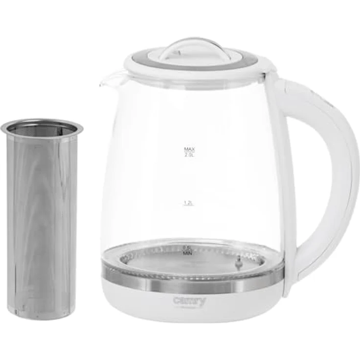 Camry CR 1290, Wasserkocher 2 L mit Teesieb, 2200 W, Temperaturvorwahl 60–100 °C, Glasgehäuse in Weiß – Bild 6