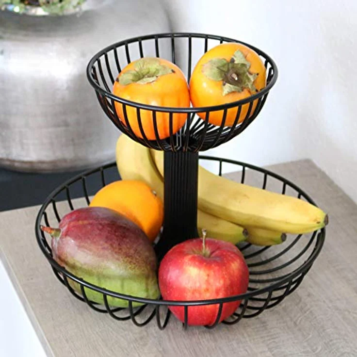 bremermann Obst Etagere, Obstschale, Drahtkorb rund, Ø ca. 18 und 30 cm, Schwarz Matt, Metallstreben, ideal für Dekoration und praktische Aufbewahrung – Bild 2