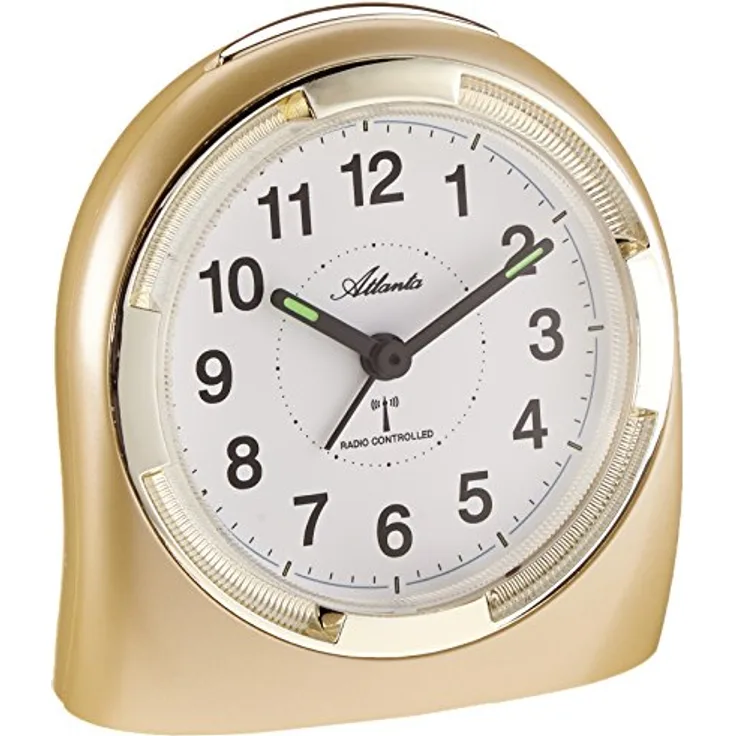 Atlanta Funkwecker Geräuscharm mit Zifferblattbeleuchtung und Snooze Funktion, gold - 1404/9