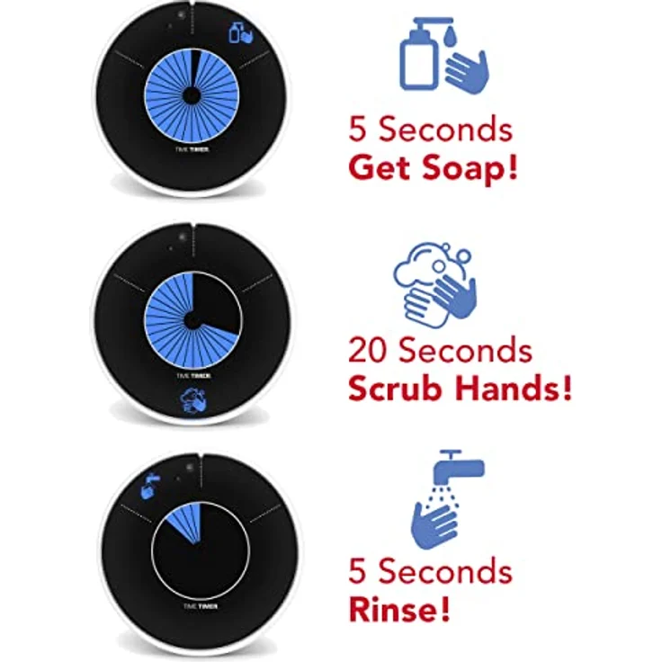 Time Timer WASH - 30 Sekunden visueller Timer zur Förderung des richtigen Händewaschens für Kinder und Erwachsene - zum Freisprechen, berührungsloses Händewaschen, Badezimmertimer mit optionalem Musik – Bild 4