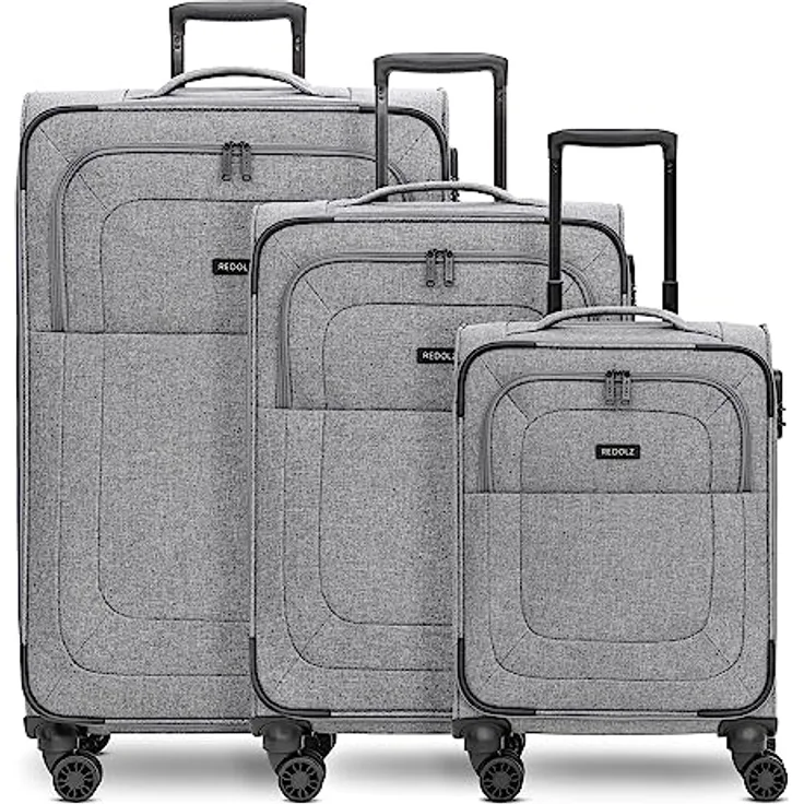 REDOLZ Essentials 12 Koffer-Set 3-teilig für Damen & Herren | leichte & stabile Reise-Trolleys, hochwertiges Softcase, 4 Doppelrollen & TSA-Schloss (erweiterbar mit Dehnfalten)