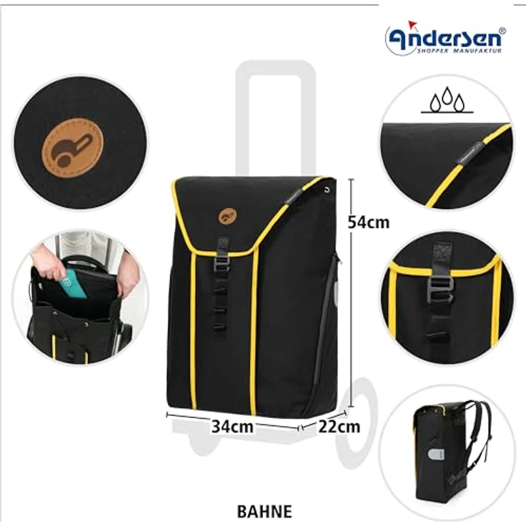 Andersen Shopper Unus Shopping Trolley, Einkaufstrolley 54 cm, 100% Polyester, schwarz – Bild 4