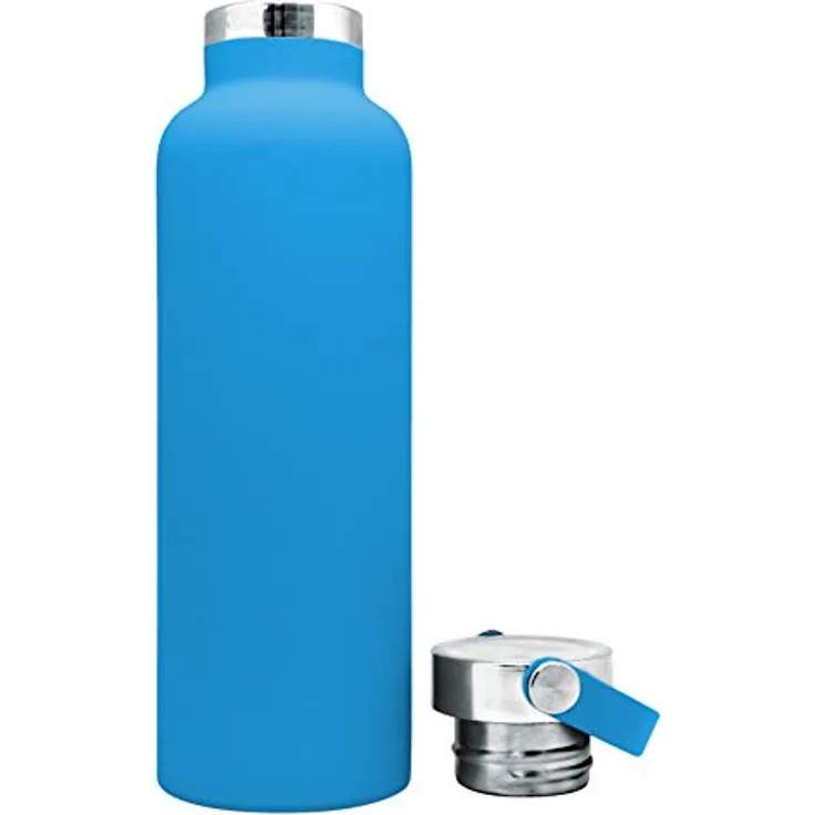 NERTHUS FIH 764 Thermoskanne Doppelwandgriff Stopper für kaltes und heißes blaues Edelstahl 750ml, BPA-frei, 18/8