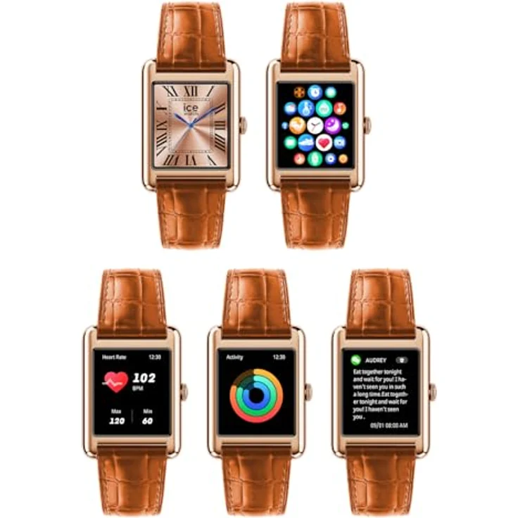 ICE-WATCH Ice smart TKS 2.0, Rose-Gold verbundene Uhr für Damen mit 1,41 Zoll Touchscreen, schwarzem Zifferblatt und Braun-Lederarmband, Bluetooth, Herzfrequenzmesser, 5 bar wasserdicht, 025383 – Bild 4