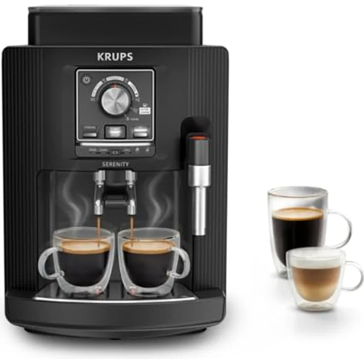 Krups EA4008, Espressomaschine mit 2 l Wassertank, Eingebautem Mahlwerk und Manuellem Milchaufschäumer, 1450 W, Schwarz – Bild 1