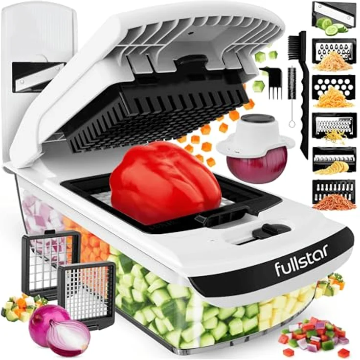 Fullstar Gemüseschneider 8-in-1 PRO, Mandoline & Julienne-Würfelschneider aus rostfreiem Edelstahl, Weiß – Bild 1