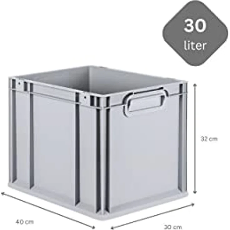PROREGAL Eurobox NextGen Grip, 5er Set mit Scharnierdeckel, 30 L, grau, resistente Transportbox mit gelben Schiebeschnappverschlüssen, HxBxT 32x30x40cm – Bild 4