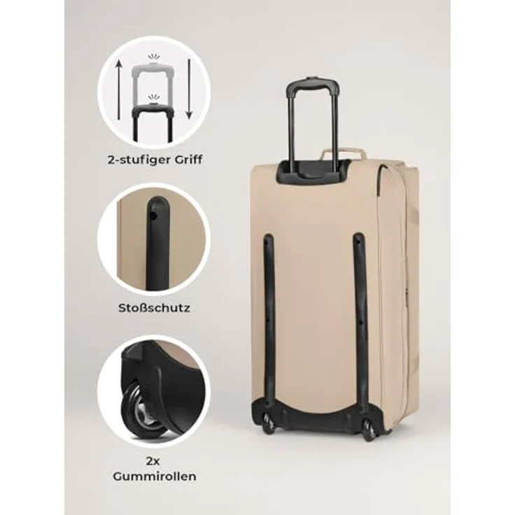 Redolz Duffle Essentials 2-Rollen Reisetasche 70 cm L mit Dehnfalte beige – Bild 8