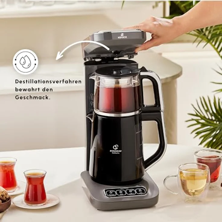 Karaca Çaysever Robotea Pro 4-in-1 sprechender Tee und Filterkaffeeautomat 2500W Space Gray, Teeaufbrühfunktion, Filterkaffee, Speisewasser-Zubereitungsfunktion, Frische-Indikator – Bild 5