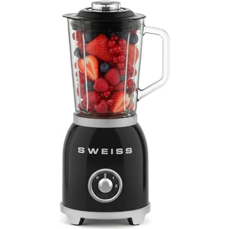 SWEISS Standmixer Smoothie Vintage MXV9, 1000 W, 2 Geschwindigkeitsstufen, Pulsfunktion, 1,5 l Glasschüssel, 6 Edelstahlklingen, Schwarz – Bild 1