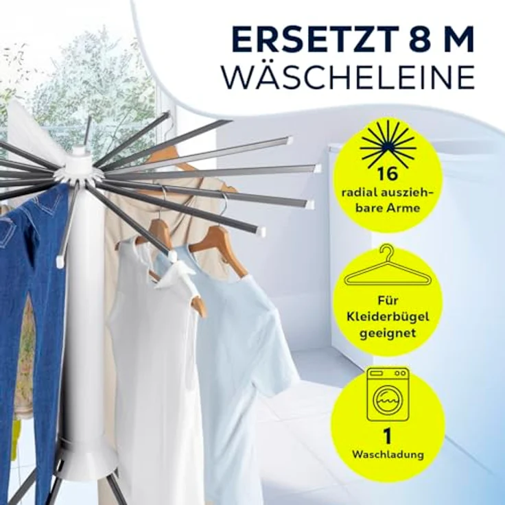 DS Produkte EASYmaxx Wäscheständer 112x125cm, platzsparend mit 16 ausziehbaren Armen in weiß/grau – Bild 5