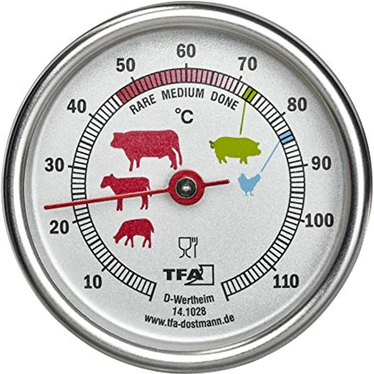 TFA Dostmann Analoges Bratenthermometer aus Edelstahl, 14.1028, ideal für Fleisch, Fisch, Geflügel, Fleischthermometer, perfekt gebraten, silber – Bild 3