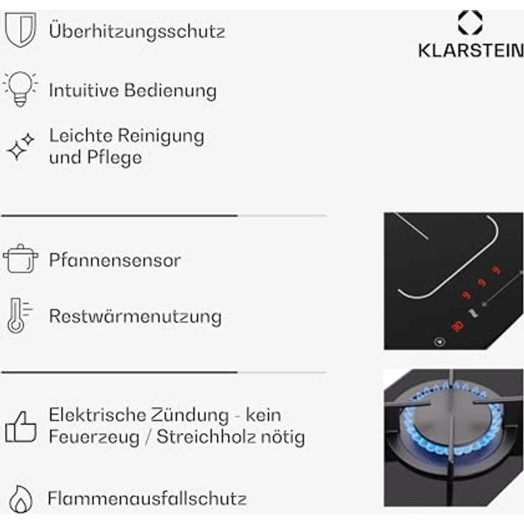 Klarstein Duale Induktions- & Gaskochplatte - 10,9 kW Vollleistung, Schieberegler, Gusseisenunterstützung – Bild 4