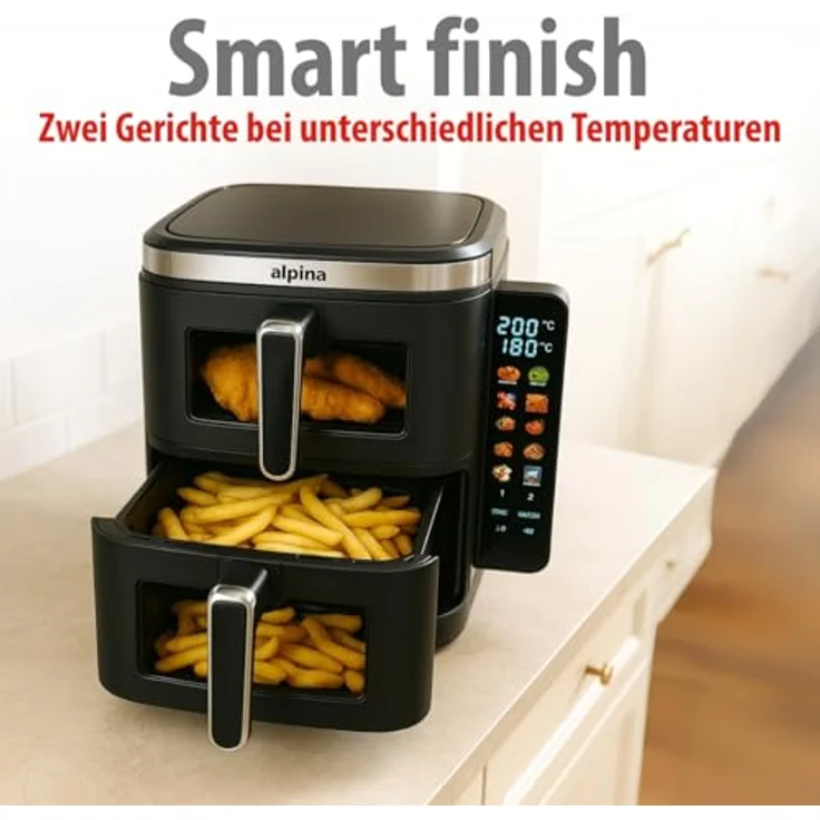 Alpina Doppel-Heißluftfritteuse, Ölfreies Kochen für gesunde Mahlzeiten – Bild 7