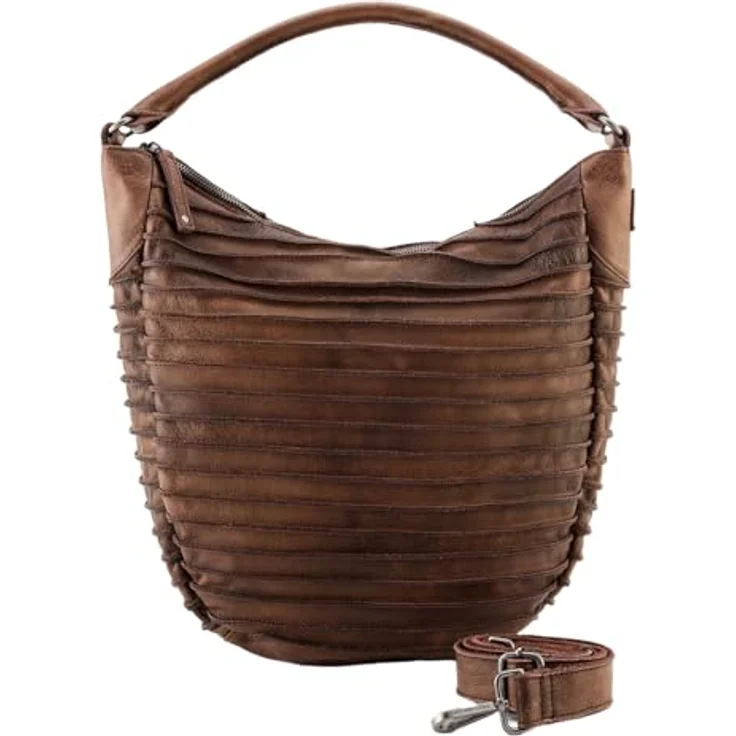 FredsBruder Riffeltier S, Schultertasche aus Leder, 33 cm, beige mit Reißverschluss- und Steckfächern – Bild 1