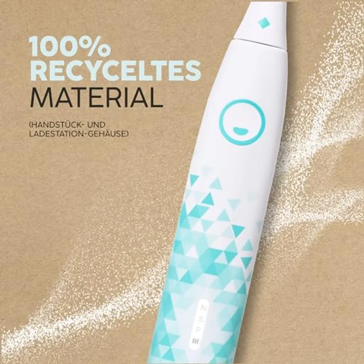 happybrush Elektrische Schall-Zahnbürste Eco VIBE 3 - Nachhaltig mit 6 Wochen Power-Akku, inkl. 3 Aufsteckbürsten und Zahnpasta - Weiß/Mint – Bild 4