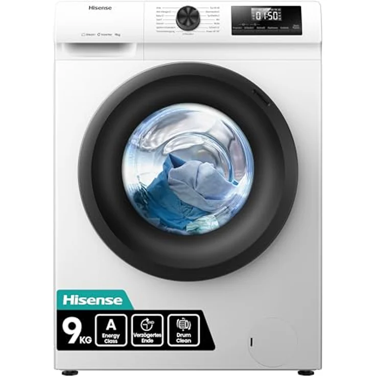 Hisense WF-1-Q-9041-BW, 9 kg Waschmaschine mit Energieeffizienzklasse A, Dampfwäsche und 15-Minuten-Programm, weiß – Bild 2
