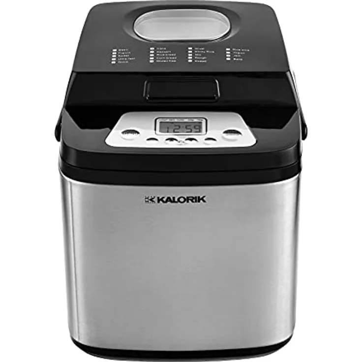 Kalorik TKG BBA 2001 Brotbackautomat, Kapazität ca. 500 g & 700 g, 19 digitale Programme, LCD-Display, 10 min Stromausfallspeicher, 15h Verzögerungstimer, Warmhaltefunktion, 500 Watt, Silber/Schwarz