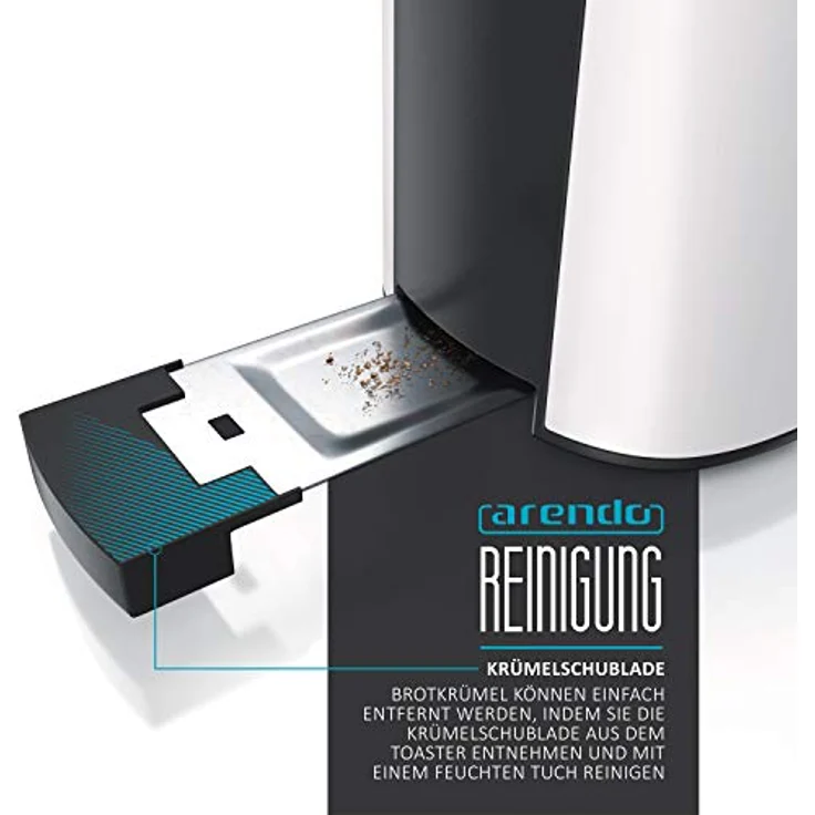 Arendo Frukost 2-Scheiben-Edelstahl Langschlitz-Toaster - Defrost Funktion - 1000W - Integrierter Brötchenaufsatz - Display mit Restzeitanzeige - Weiß – Bild 3
