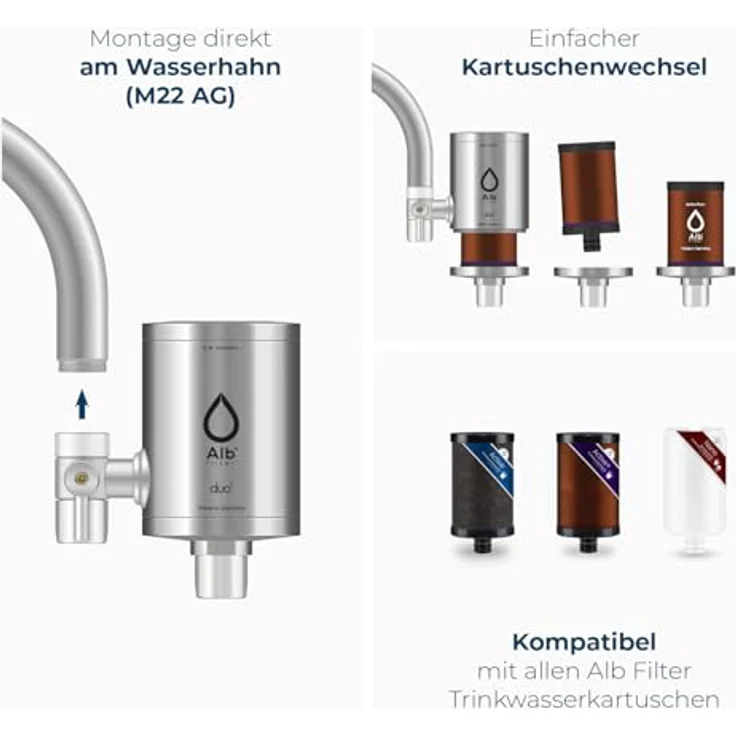 Blaufaktor Alb Filter Duo Active Plus+, Trinkwasserfilter für Wasserhahn mit umschaltbarem Filtermodus, Edelstahl Natur – Bild 6