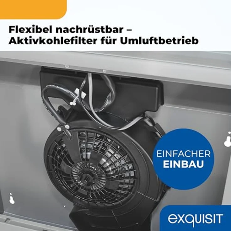 Exquisit UBH50-020 Dunstabzugshaube, 50cm breit, Abluftbetrieb, Edelstahloptik, 3 Lüftungsstufen, Metallfettfilter – Bild 6