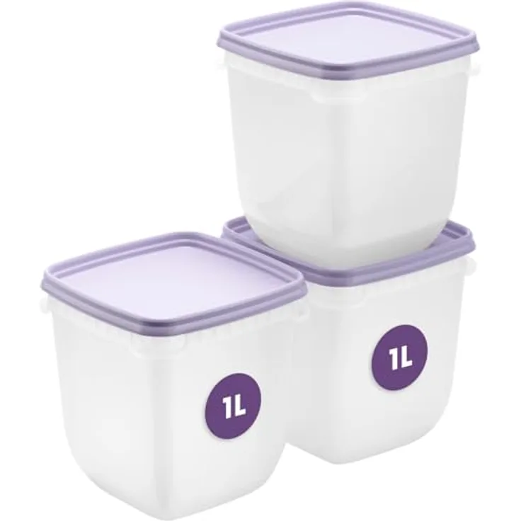 SmartStore Frischhaltedosen 1L 3er Set, BPA-freie Kühlschrank- und Gefrierboxen, mikrowellengeeignet, stapelbar, spülmaschinenfest