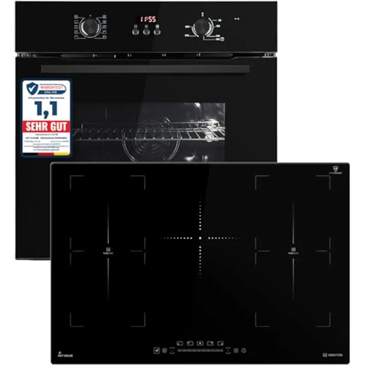 KKT KOLBE Autarkes Herdset SET8005FBIH77FZ | 60cm Einbaubackofen BO8005FB mit Heißluft und Kindersicherung | 77cm Induktionskochfeld IH87705FZ mit Flexzonen und Booster, Full-Black-Design – Bild 1