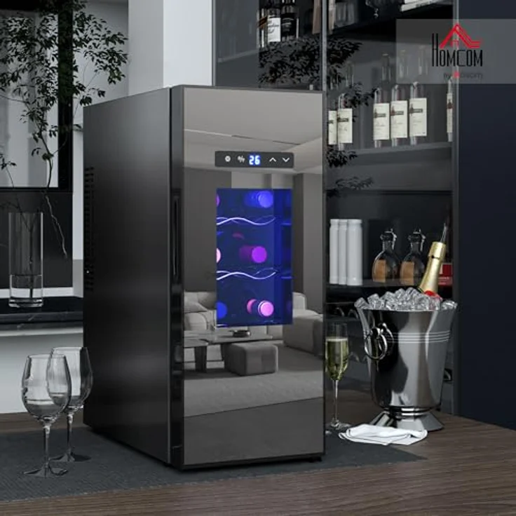 HOMCOM Weinkühlschrank 30 L, Getränkekühlschrank für 12 Flaschen mit LED-Beleuchtung, Touch-Steuerung, Temperatur 8-18°C, Schwarz – Bild 2