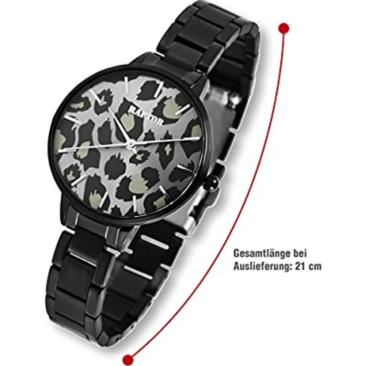 Raptor Damen-Uhr Edelstahl Armband Leo Print Animal Analog Quarz RA10186 (schwarz/goldfarbig) – Bild 5