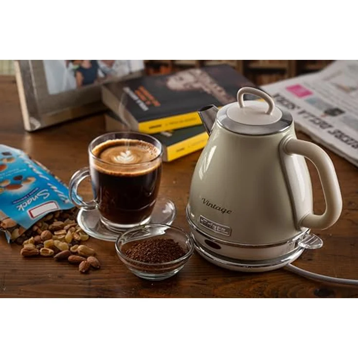 Ariete 2868 Vintage, elektrischer Design-Wasserkocher aus Edelstahl für Aufgussgetränke, Tee und Kräutertees, Abschaltautomatik, ergonomischer Griff, 1 Liter, 1600 W, Beige – Bild 4