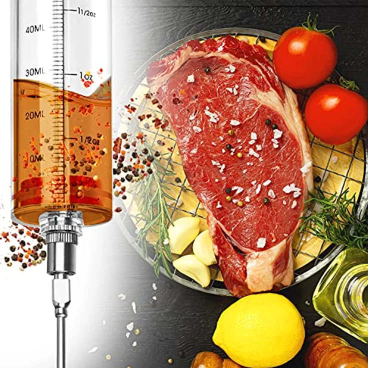 Ruhhy Fleischspritze-Set Marinadenspritze 50ml mit 3 Edelstahl-Fleischnadeln zum Pökeln für Rinder- und Schweinebraten, BBQ Smoker Zubehör – Bild 8