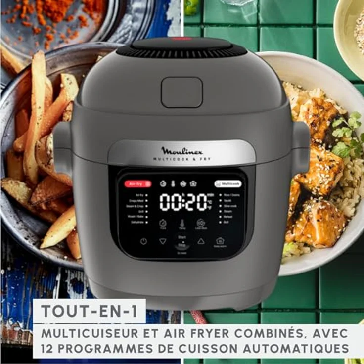 Moulinex Multicook & Fry MZ730BF0, Multikocher & integrierter Airfryer mit 12 Programmen, 6L Kapazität, zweistufigem Kochen, verzögertem Start, Hippo-Grau – Bild 2
