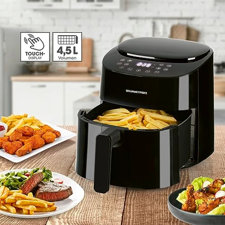 GOURMETmaxx Heißluftfritteuse 4,5L 1400 W | Mit 8 verschiedenen Programmen ideal zum Braten, Grillen, Rösten etc. | Besonders fettarme und schonende Zubereitung | Timer & Abschaltautomatik – Bild 4