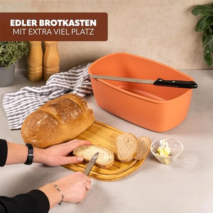 bremermann Brotkasten oval mit Bambus-Deckel, Brotbox mit Schneidebrett, rotbraun, für frisches Brot und einfache Reinigung – Bild 3
