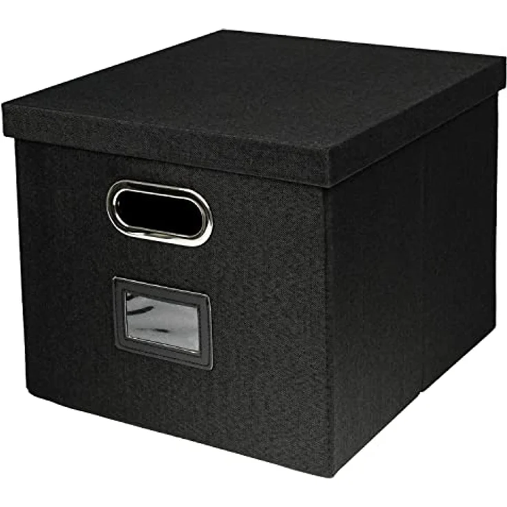 HMF Aufbewahrungsbox mit Deckel für DIN A4 Hängeregister | passend für Kallax | 33 x 37,5 x 28 cm | Schwarz – Bild 3