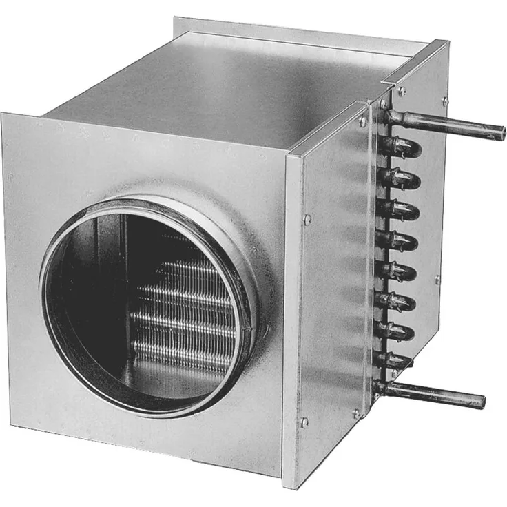 Helios Ventilatoren 9483 Steuereinheit, kompaktes Warmwasser-Heizregister für Rohrstrecken-Einbau, verzinktes Stahlblech, max. 100 °C und 8 bar