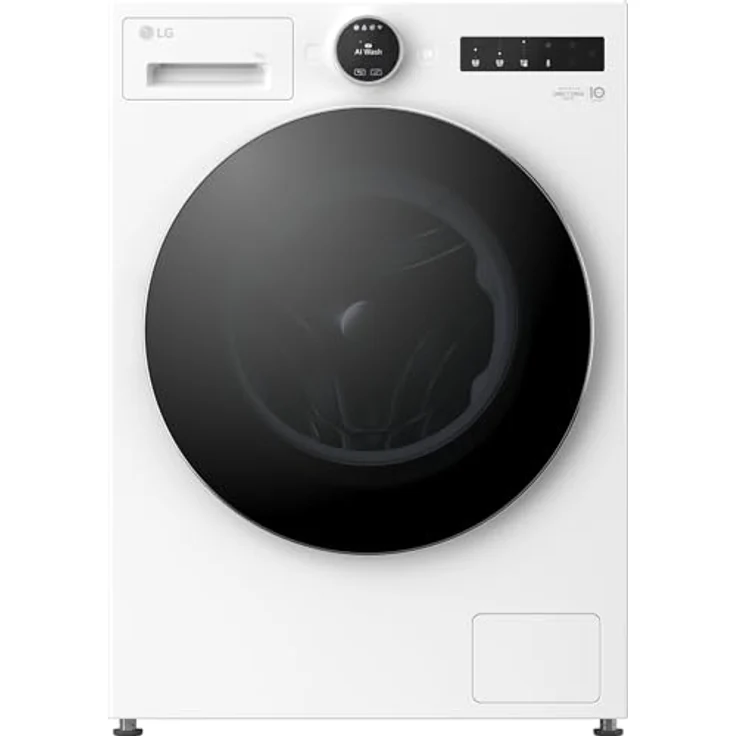 LG F4WX9092 Waschmaschine, 9 kg Kapazität, 1.350 U/min, Weiß mit schwarzem Bullaugenring – Bild 1