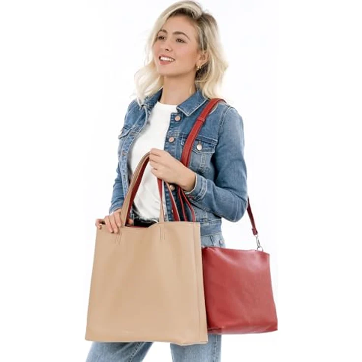 EMILY & NOAH Shopper E&N Eva, handliche Einkaufstasche aus Feinsynthetik mit längenverstellbarem Umhängeriemen, zweifarbig, Echtleder-Optik – Bild 3
