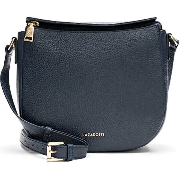 Lazarotti Bologna Leather Umhängetasche, Leder 25 cm, mit Reißverschlussfächern, Blau