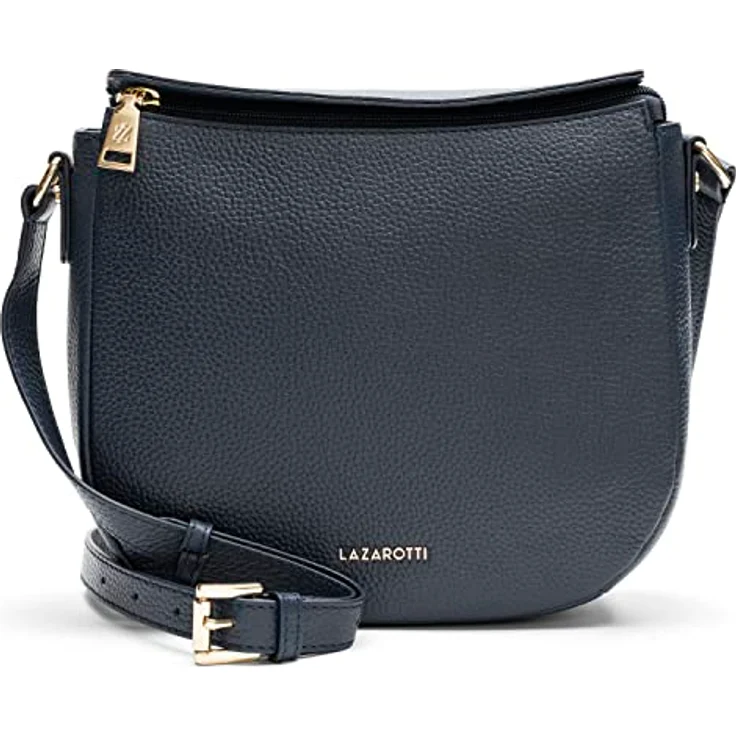 Lazarotti Bologna Leather Umhängetasche, Leder 25 cm, mit Reißverschlussfächern, Blau – Bild 1