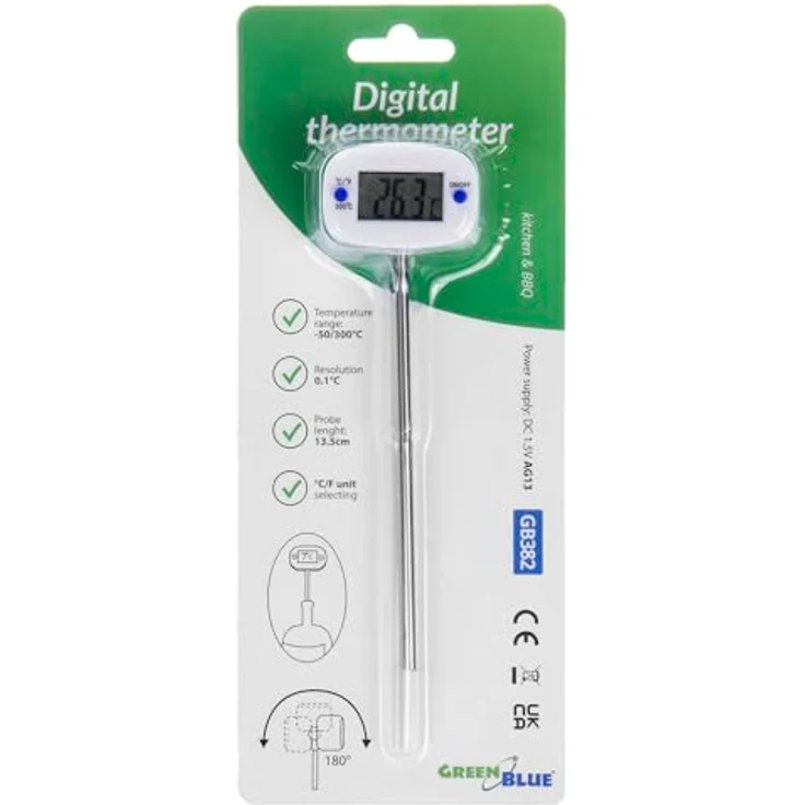 Green Blue GB382 Digitales Lebensmittelthermometer Sonde Küchenthermometer Temperaturmessung: von -50 °C bis ca. +300 °C – Bild 5