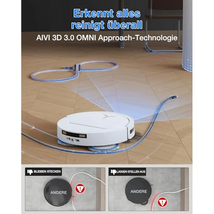 ECOVACS DEEBOT T50 PRO OMNI, Saugroboter mit 25.000 Pa Saugleistung, AIVI 3D 3.0 Navigation, Heißlufttrocknung und automatischer Moppreinigung, 81 mm hoch – Bild 7