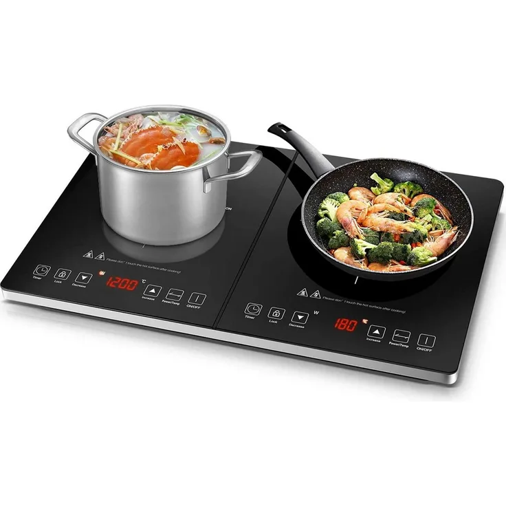 AMZCHEF Doppel-Induktionskochplatte DC08, 3500W, 10 Temperaturstufen, 3-Stunden-Timer, Sicherheitssperre, schwarz