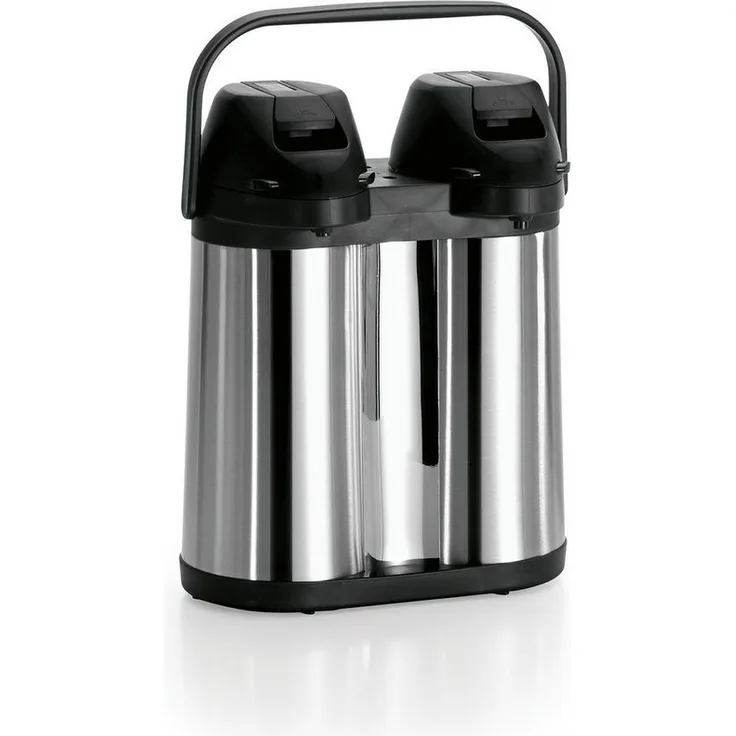 WAS Isolierkanne Thermoskanne, Pumpkanne – 4L, Edelstahl, 2 separate Kannen, Tragegriff