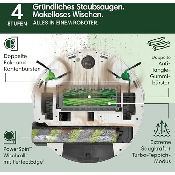 iRobot Roomba Max 705 Combo Saugroboter + AutoWash Dock, selbstreinigende Wischrolle, LiDAR, PrecisionVision KI, Selbstentleerung, Heißwäsche und Trocknung, weiß – Bild 4