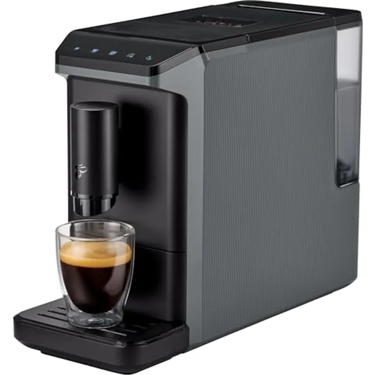 Tchibo Esperto mini Kaffeevollautomat, kompakt für Caffè Crema und Espresso, nur 16 cm breit, grau